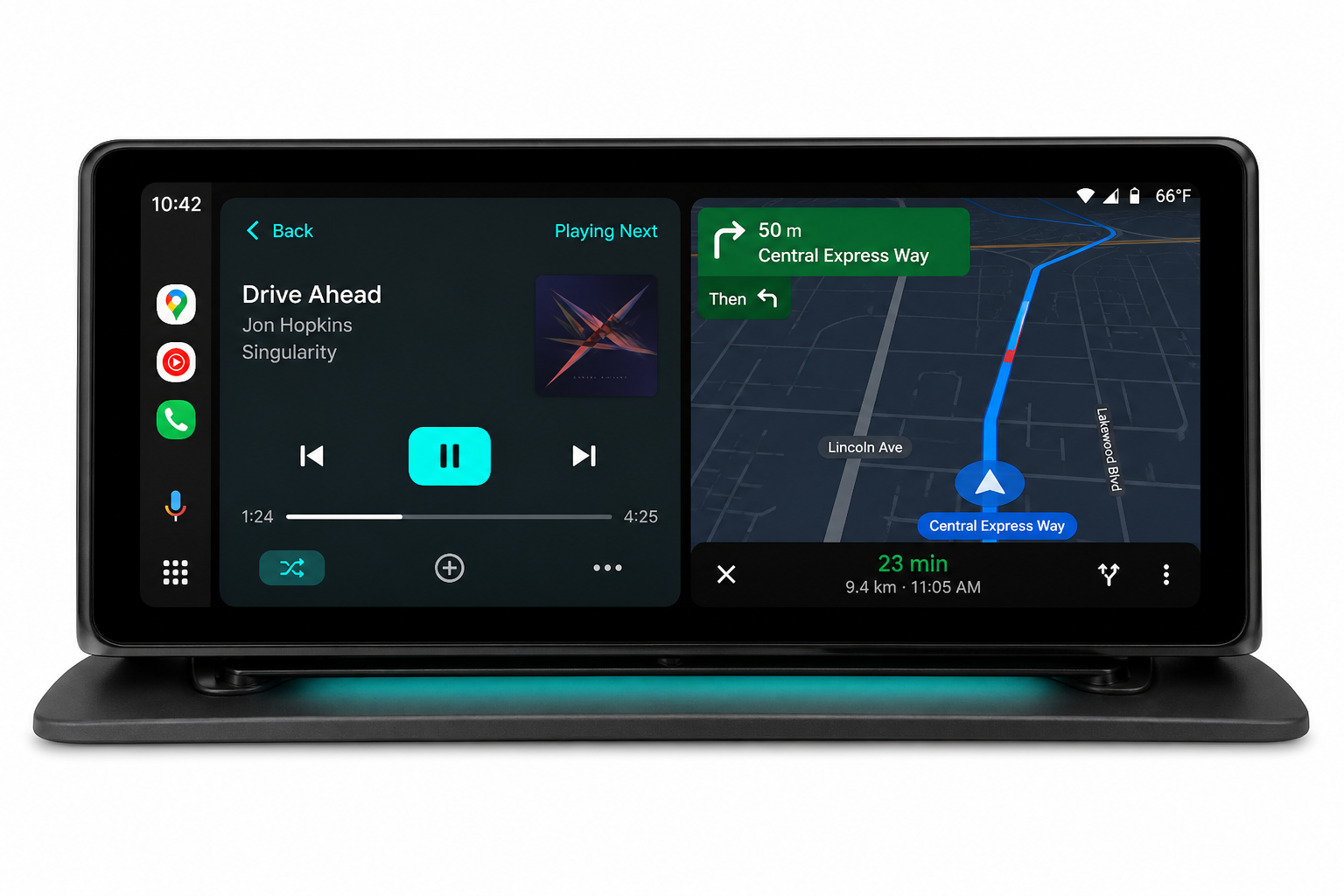 Android Auto navigation and media dashboard