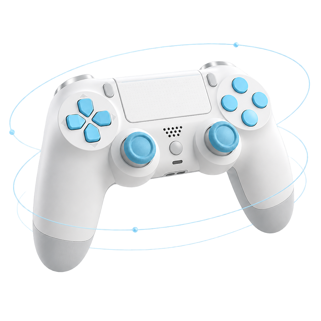 White gaming controller with cyan accents