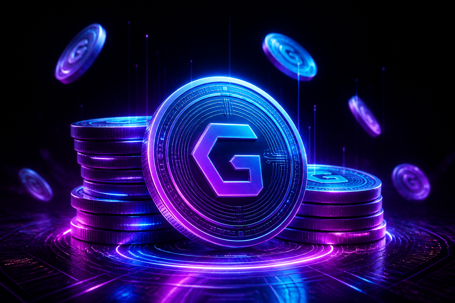Stacked glowing in-game currency coins