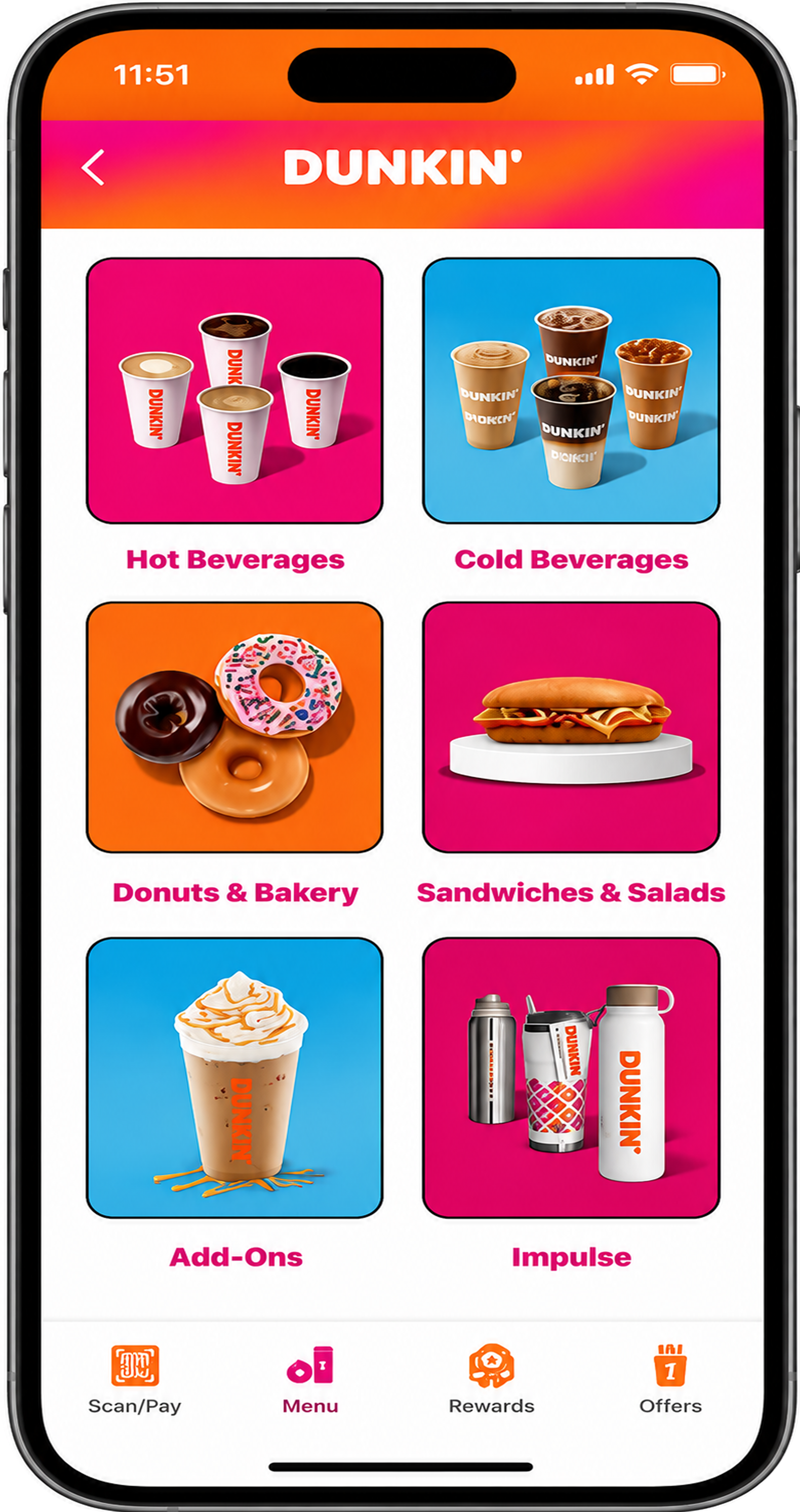 Dunkin app menu screen