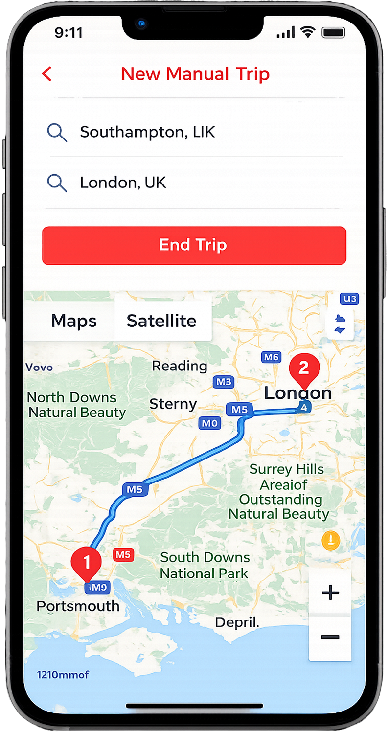 Mileage tracking screen