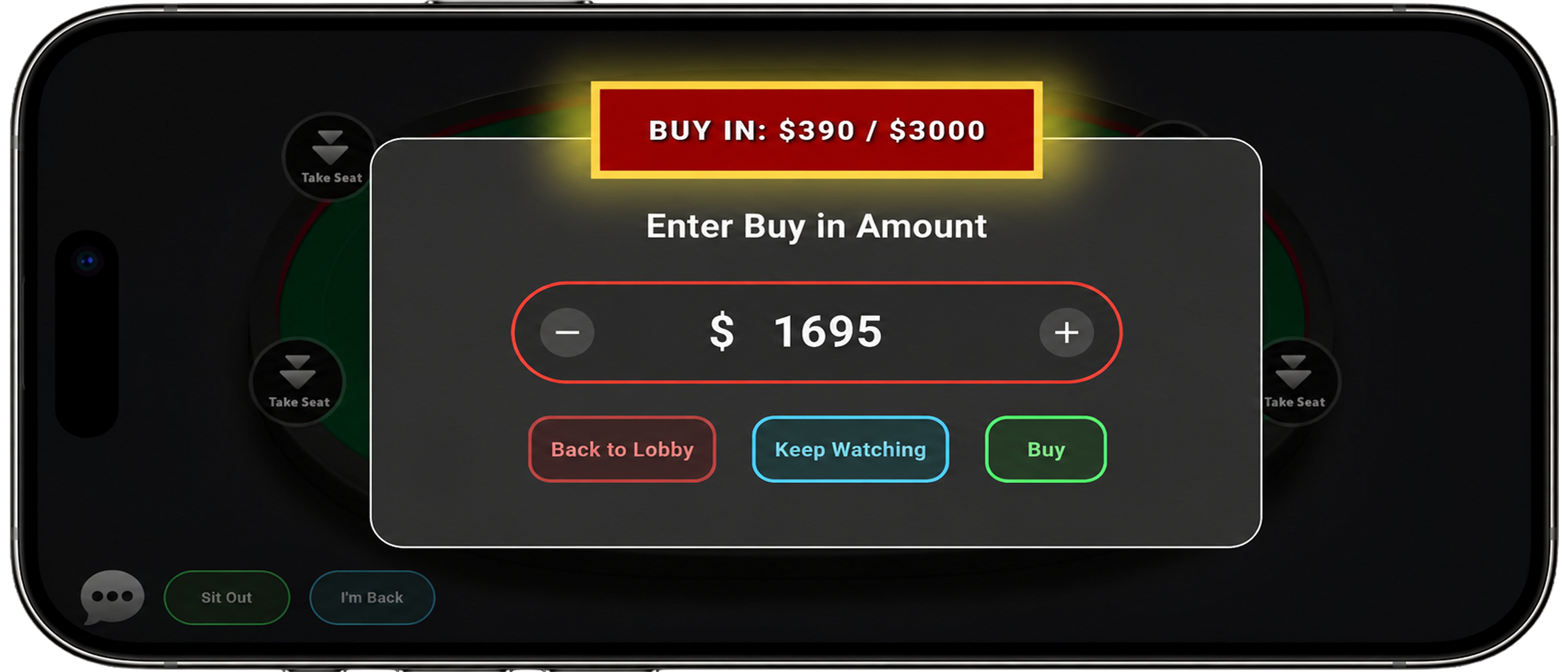 Poker Chain buy-in screen