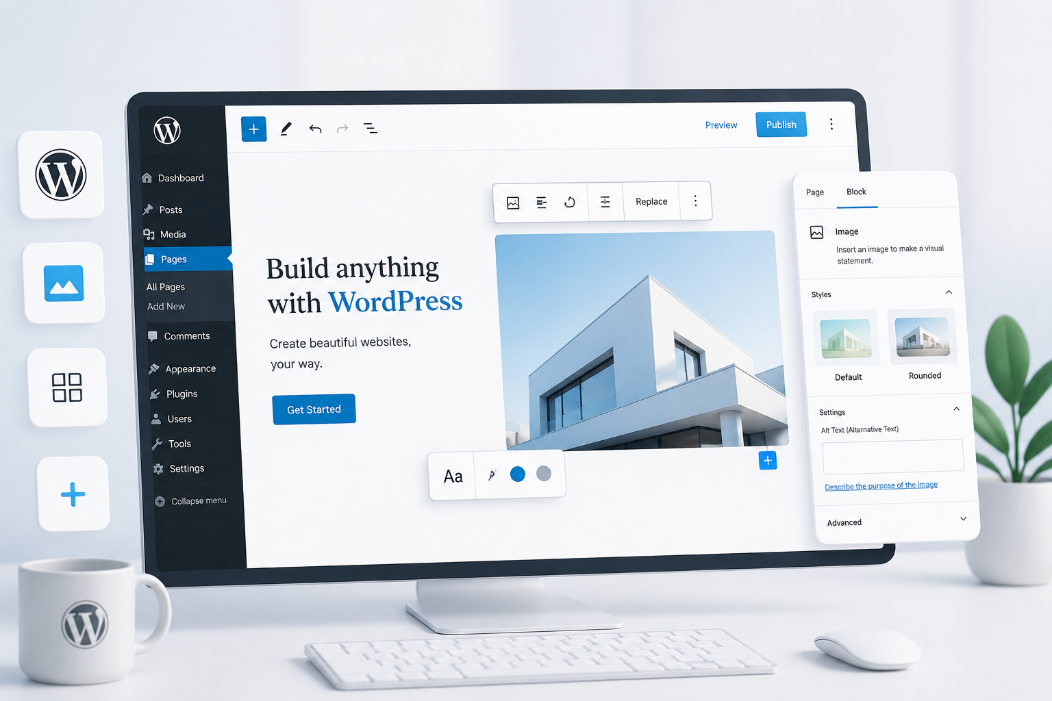 Modern WordPress development workspace and dashboard